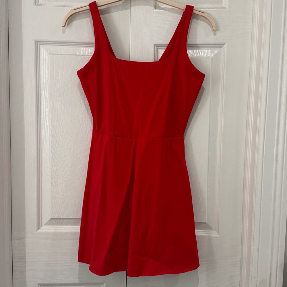 SPANX Get Moving Athleisure Dress, built in shorts, Spanx Red, size Large
